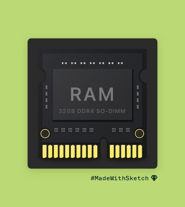 An illustration of a Mac's RAM module on a green background.